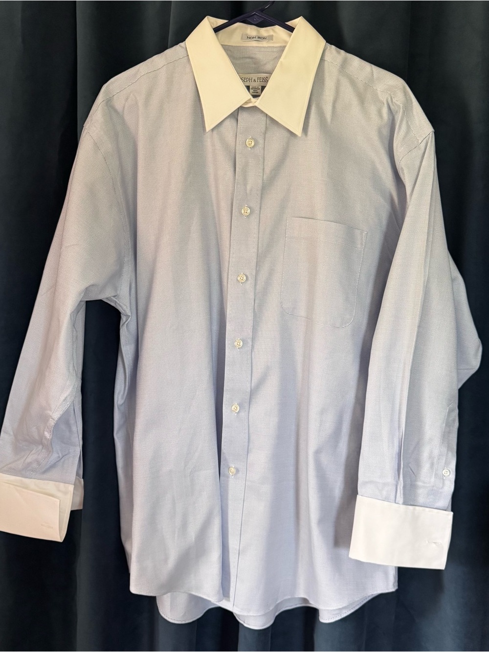 Joseph & Feiss Light Blue Dress Shirt with White Contrast Collar & French Cuffs